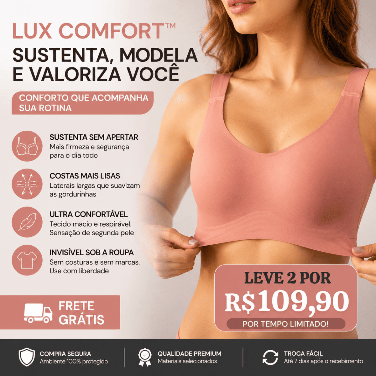 Sutiã Lux Comfort Sem Costura - Sustentação e Modelagem Perfeita [Compre 1 & Leve 2] + BRINDES Position 4