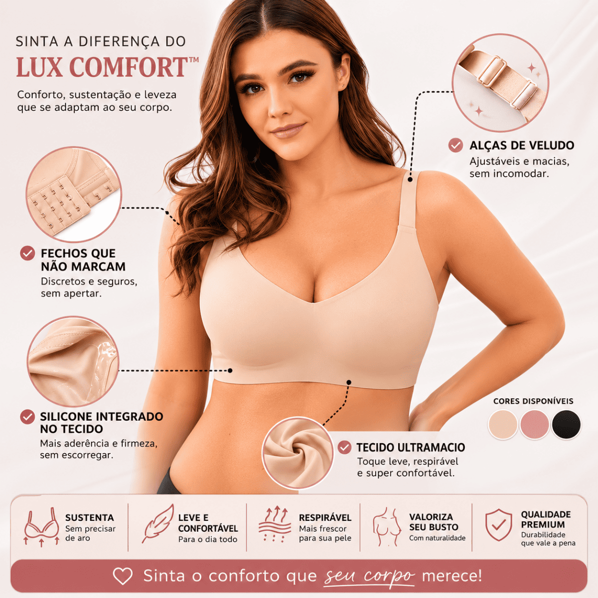 Sutiã Lux Comfort Sem Costura - Sustentação e Modelagem Perfeita [Compre 1 & Leve 2] + BRINDES Position 3